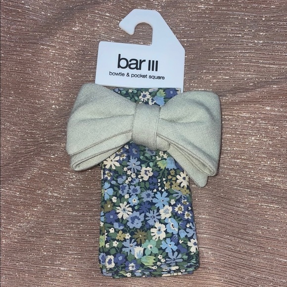 Bar III Kids Floral Bow Tie and Pocket Square Set - Green and Blue - Picture 1 of 5